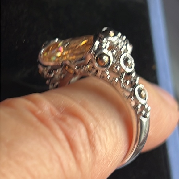 Unique Honey Colored CZ in Filagree Raised setting. Size 8 ring - Picture 5 of 5
